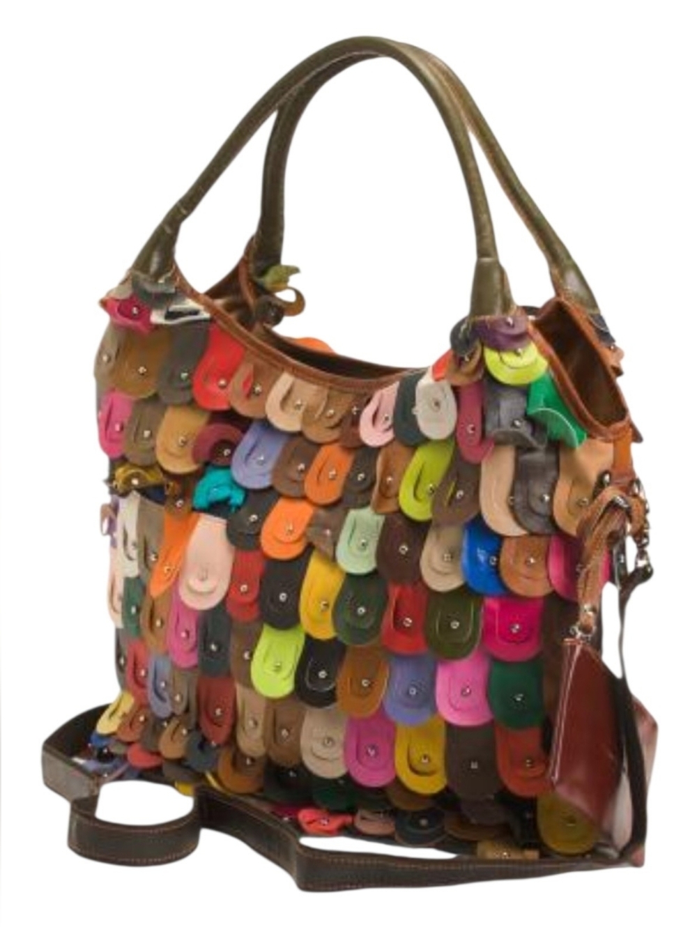 NWT Ameri Leather Rainbow Patchwork PEACOCK Satchel Large Lambskin Bucket Tote
